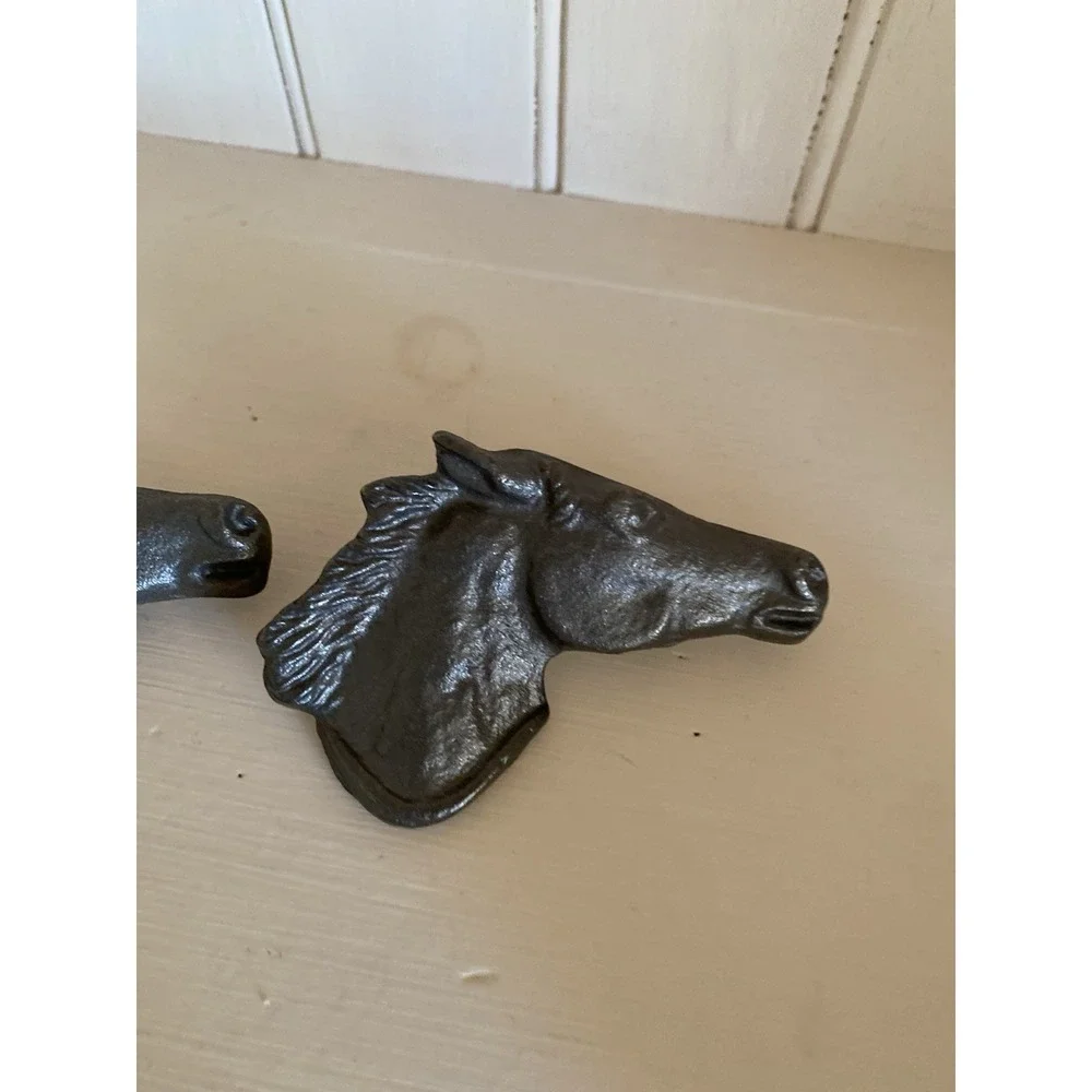 Horse Head Drawer Pulls Handles Dark Gray Metal Cast Iron Western Old West Set 2
